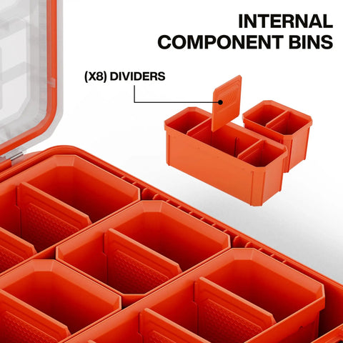 Modbox Tall Compartment Box With 10 Compartments And 4 Removable Bins Clear Lid Stackable Pro Grade Small Parts Organizer interior view