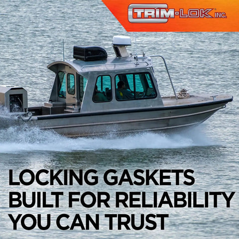 Boat fitted with EPDM Dense Rubber Window Gasket With Inline Two Piece Locking System securing windows.