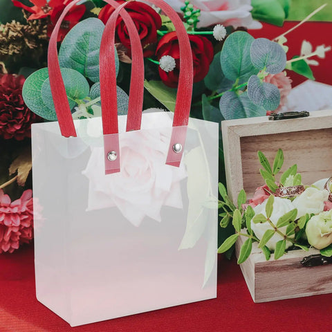 Lightweight Handheld Party Bags With Easy Handle Design 10 Pack Made of Clear PP Material Go to Gift Packaging surrounded by flowers
