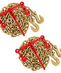 Heavy Duty 5/16-3/8 Inch Chain Binders Set Of 2 With 5/16 X 10 Ft Chains, Grade 70 Load Transport Bindings And Chains, Grappling Hook, 9,200 Lbs Working Load Capacity