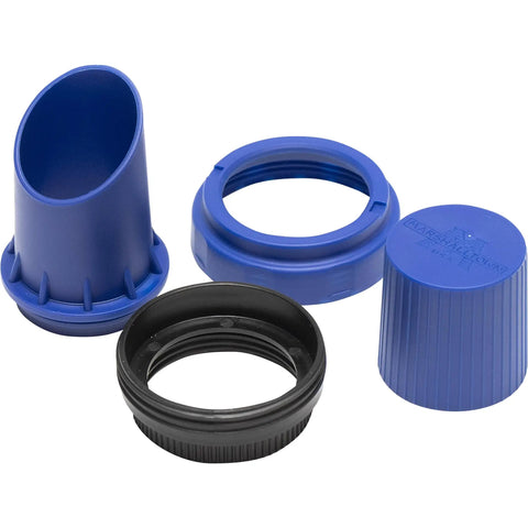 5 Gallon Paint Pour Spout For Buckets With Lid Spout And Multi Pail Fit Mess Free Pouring Tool Fits Plastic And Metal Pails Three Pull Apart Fittings Easy Spill Proof Pouring Accessory blue parts shown