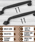Two Pack 12 Inch Diamond Tapered Barn Door Handles Black Cast Iron Pulls For Sliding Doors Gates Sheds Fences Closets Indoor Outdoor Farmhouse Hardware Built Tough Rust Resistant Matte Black Finish, shown with screws on a wood surface.