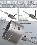 Front view of DAIMIT 20-piece concrete hole saw kit with serrated hole saw, centering bit, and SDS/Max shank.