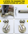 4 steps to change Rugged Heavy Duty One Quarter Inch Clevis Grab Hook For Grade 70 Chain 3600 Lbs WLL orientation