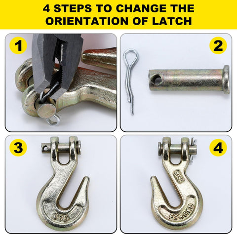 4 steps to change Rugged Heavy Duty One Quarter Inch Clevis Grab Hook For Grade 70 Chain 3600 Lbs WLL orientation