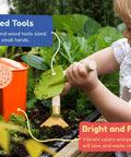 Child using Kid Friendly Garden Tool Set For Kids STEM Learning Kit With Tote Bag Colorful Spade Watering Can Rake Fork Trowel And Gloves Durable Lightweight Gear For Little Gardeners Sunshine Edition