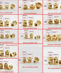 Heat Set Brass Insert Nut Kit M2 M8 For 3D Printing And Laptop Repair, Embedded Threaded Nuts For Strong Plastic Bonds, Quick Install With Knurled Exterior For No Slip, Durable, Secure Mounts. brass heat-set inserts in assorted M2-M8 sizes with dimensions