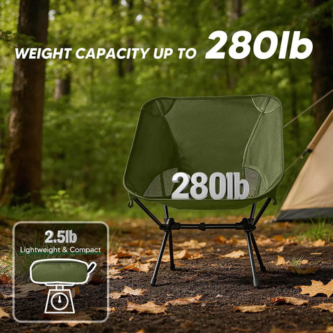 Ultra Lightweight Folding Camp Chair With Carry Bag For Outdoor Travel Beach Picnic Festival Grab And Go 2.5 Pound Portable Backpacking Seat Green Easy Setup Sturdy Frame For Any Outdoor Adventure shown outdoors