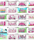Golf Makeup Bag Set 24 Pieces Bulk Canvas Cosmetic Pouches Zip Bags 7 x 4 Inches, 12 Styles With Two Of Each displayed in grid