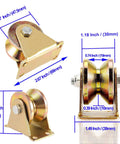KOHAND 2-inch V-groove wheel caster with bracket; front and side views, gold finish, heavy-duty track roller.