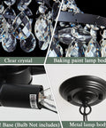 Detailed view of Three Light Crystal Chandelier Modern Adjustable Hanging Ceiling Light Fixture Black Pendant Lighting For Dining Room