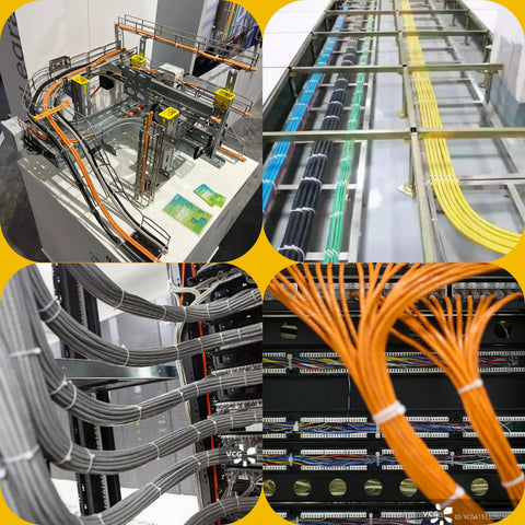 Heavy Duty Self Locking Nylon Zip Ties securing cables in industrial setup, showcasing zip tie usage in wire management and duct installations.