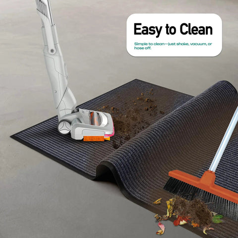 Vacuum and broom cleaning No Nonsense Heavy Duty 3 X 5 Foot Rubber Border Commercial Floor Mat For High Traffic Entrances Waterproof Low Profile Door Rug That Traps Rain Mud And Dirt Made In The USA Charcoal Grey