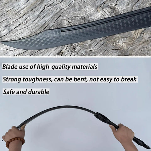 Two Pack Polypropylene Martial Swords For Practice And Training Katana Style Bokken flexed to show durability