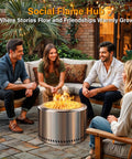 Group enjoying 20 Inch Smokeless Patio Fire Pit For Backyard Hangouts, Garden And Patio, Stainless Steel Outdoor Wood Burning Fire Pit