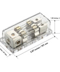 4 To 8 Gauge Car Audio Fuse Holder Fused Distribution Block Converts 4 Gauge In To Two 8 Gauge Out Includes Two 80 Amp Gold Plated Fuses Satin Nickel Screws High Strength Clear Housing For Durability
