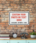 Rock Solid Kickin Custom Metal Signs For Your Biz Or Home Base Featuring Hassle Free Mounting And Weather Resistant Coating For Those Rad Garage Shed Or Workshop Upgrades on a brick wall with decor.