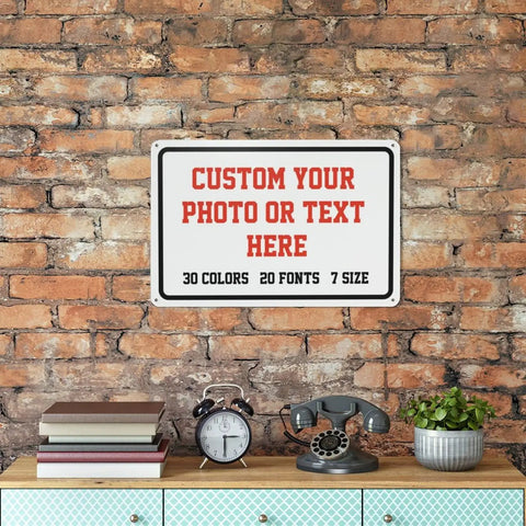 Rock Solid Kickin Custom Metal Signs For Your Biz Or Home Base Featuring Hassle Free Mounting And Weather Resistant Coating For Those Rad Garage Shed Or Workshop Upgrades on a brick wall with decor.