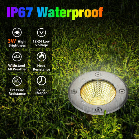 16 Pack 3W LED Well Lights For Low Voltage Outdoor Landscape Lighting Kit With 32 Connectors In Ground Waterproof Warm White