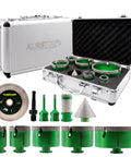 Kurstol 11 Piece Diamond Tile Hole Saw Kit With Beveling Bit And Cutting Disc For Porcelain Ceramic Granite Marble, set in case.
