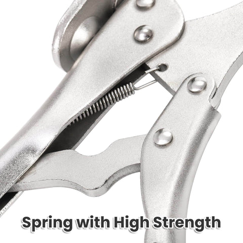 Close-up of Two Pack 9 Inch Drill Press Clamps With Locking Mechanism showing high strength spring and metal finish.