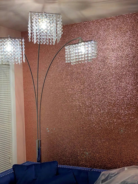 Room with Rose Gold Chunky Glitter Self Adhesive Peel And Stick Wallpaper for walls, sparkly accent, 17.4 in by 16.4 ft size