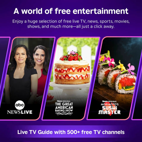 Next Level HD Media Stick Player With Clutch Voice Remote For Smooth Streaming Of Live TV Free Movies And Your Favorite Apps collage of shows and programs.