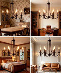 Black Farmhouse Chandelier Industrial Iron Six Light Pendant for living room and dining room settings