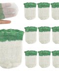 10 Pack U Shaped Lantern Mantles for Propane Lamps, green and white mesh design showcasing drawstring details.
