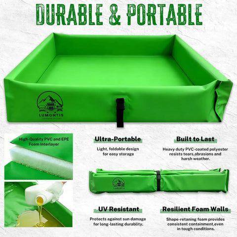 Spill Containment Berm 3 By 3 Portable Folding PVC Tray For Oil And Lab Chemical Spills Heavy Duty Reusable Collapsible Secondary Containment