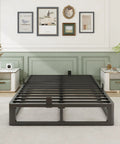 Bulletproof King Bed Frame With 10 Inch Height, Heavy Duty Steel Slats Holding Up To 3500 Lbs, shown in a modern bedroom setting.