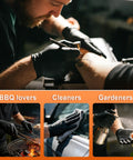 Black 10mil nitrile gloves; close-up of hands using a precision tool.