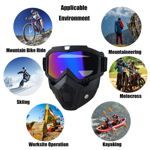 Anti Fog Paintball Mask Full Face Tactical Shield With Detachable Goggles for mountain biking, skiing, and outdoor sports.