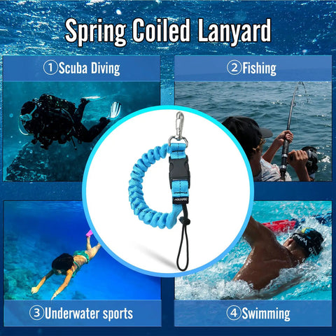 Scuba Diving Spring Clip Lanyard With Thick Stainless Steel Spring Coil And Quick Release Buckle in activities like diving and fishing