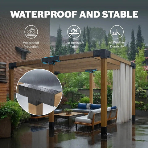 Steel Pergola Kit With T Shaped 3 Way Corner Brackets For 4x4 Lumber Posts in outdoor patio setting