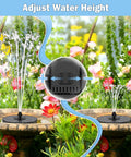 Dope Solar Powered Glass Fountain Pump with 2000mAh Battery in garden setting showing adjustable water height feature