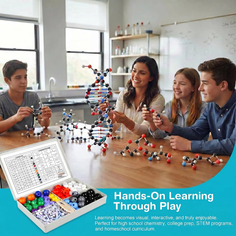 Students using Hands On 240 Piece Molecular Model Kit For 3D Chemistry Visualization Of Organic And Inorganic Structures It Includes 86 Atoms And 153 Bonds With Remover Tool The Ultimate STEM Education Gift For Students And Teachers in classroom