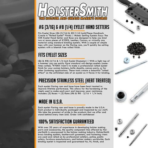 Eyelet Hand Setter Size Six (3/16 Inch) With Base and Ram for Kydex Leather Fabric Projects, detailed with components