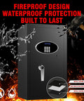 Built Tough Heavy Duty Home Safe Box With Digital Keypad And LCD Screen Key Lock Sensor Light Removable Shelf 13 Cu Ft Steel Security Safe resisting water and hammer impact, showing construction layers.