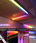 Dotless RGB LED Strip Lights With Smart IC Addressable COB Tape 16.4ft installed under cabinet, showing color changing feature