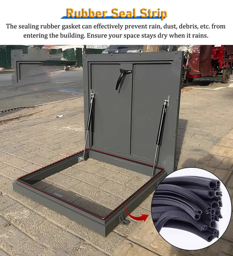 All Weather Heavy Duty Aluminum Roof Hatch Cover Attic Access Lid For Outdoor Roofs And Skylights Rust Resistant Leakproof Seal Emergency Access Yard Ready And School Factory Home Use 65x45cm open with rubber seal