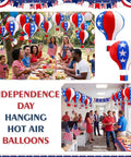 20 Pack July 4th Decor Set Red White Blue Hot Air Balloon Lanterns For Outdoor Patriotic Party Independence Day Yard Decor Reusable Paper Lanterns Perfect For Memorial Day Festivities And Epic Porch Celebrations hanging during a group celebration.