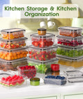36 Piece Plastic Food Storage Containers With Lids For Pantry And Kitchen Organization set showcasing fresh produce