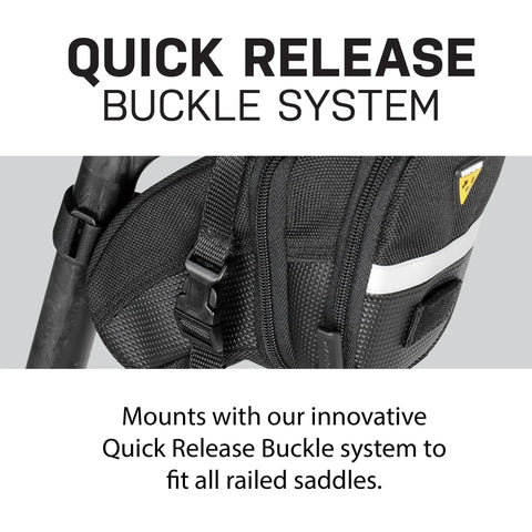 Aero Wedge Saddle Pack With Quick Clip Strap Mount For Bikes, Medium, Black, weatherproof Cordura, quick release buckle system.