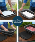 8L Collapsible BBQ Prep Tub With Locking Lid Multifunction Camping Cutting Board And Meat Storage Dish Basin in use
