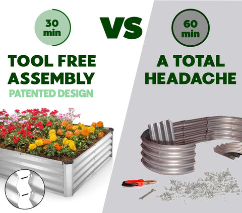 Galvanized Raised Garden Bed 6 Feet By 3 Feet By 1 Foot Outdoor Planter For Vegetables, Flowers, And Herbs, Large Silver Metal Garden Box With Patented Tool Free Design vs traditional assembly