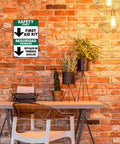 Funny First Aid Kit Metal Sign 8x12 Aluminum Wall Decor for Office Garage Workshop Warehouse on brick wall above desk