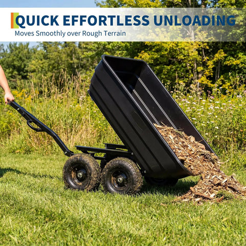 Heavy Duty Garden Dump Cart With Quick Release Dump 180 Degree Tilt And 10 Inch Flat Free All Terrain Wheels Utility Wagon