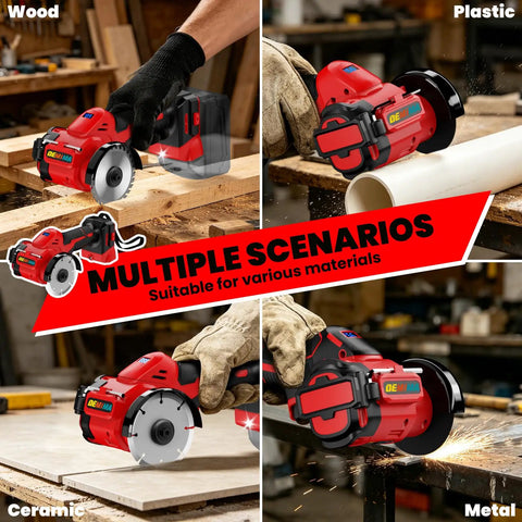 Heavy Duty Cordless Cut Off Tool Compatible With Milwaukee 18V Battery, 3 Inch Brushless Mini Cut Off Saw 18000 RPM With Variable Speed, Includes 4 Cutting Wheels For Metal Wood Plastic Tool Only on wood, plastic, ceramic, and metal