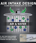 9 Inch Overhead Rain Shower Head With Self Cleaning Nozzles True Waterfall Drench High Flow Two Point Five GPM Chrome Finish Includes Ceiling Arm Extension For Spa Vibe Shower Experience with air intake design